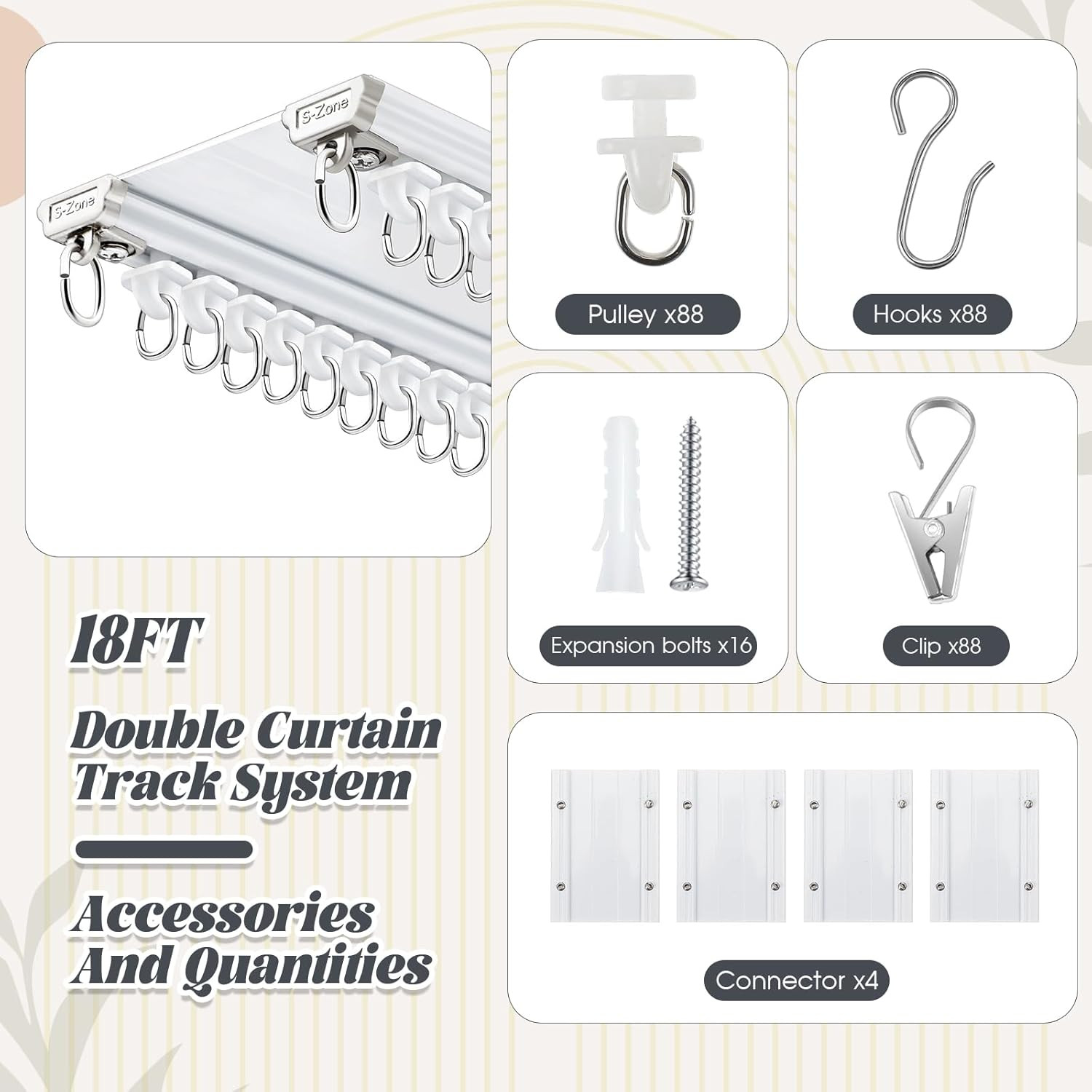 Adjustable Double Curtain Track Set 3.6Ft-18Ft Heavy Duty Ceiling Mount