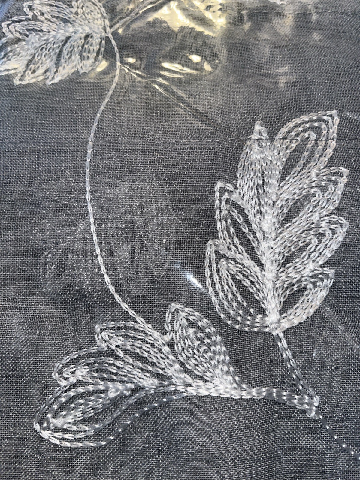 NEW Haperfare Gray Leaf Embroidery Sheer Valance 52″ x 15″