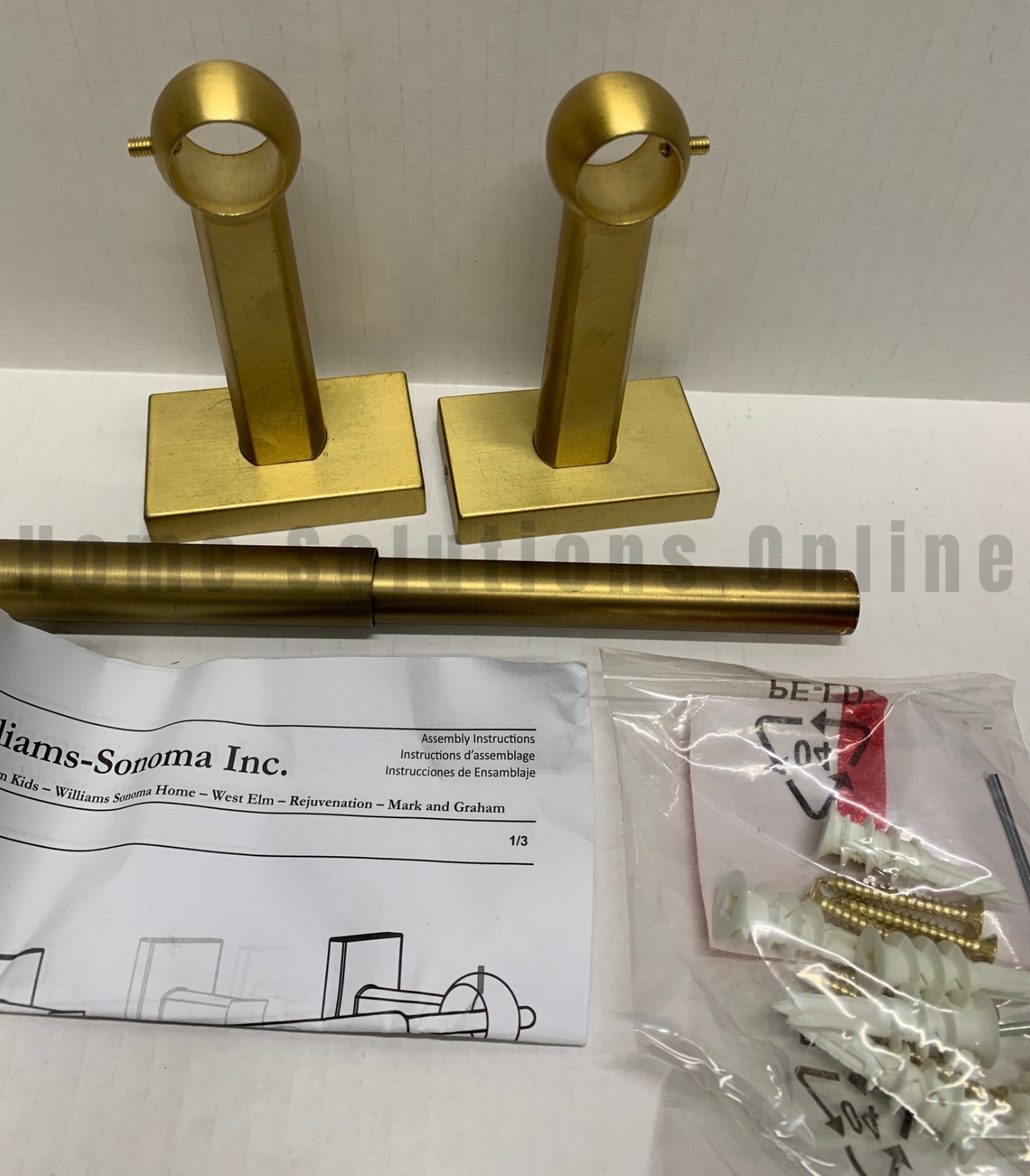 Pottery Barn Standard Curtain Rod Wall Bracket Brass 0.75″ 28-48 #2007 READ