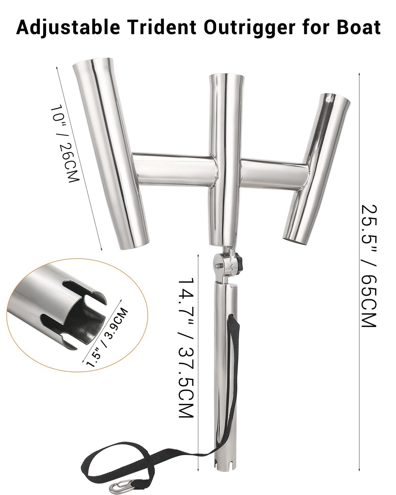 3 Tube Rod Holder-Stainless Steel Trident Outrigger Stylish-Tree Triple Rod H…