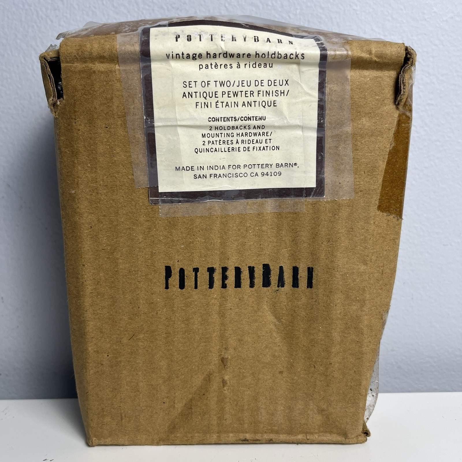 Pottery Barn Pewter Curtain Holdbacks-Set/2-NEW OPEN BOX with Hardware