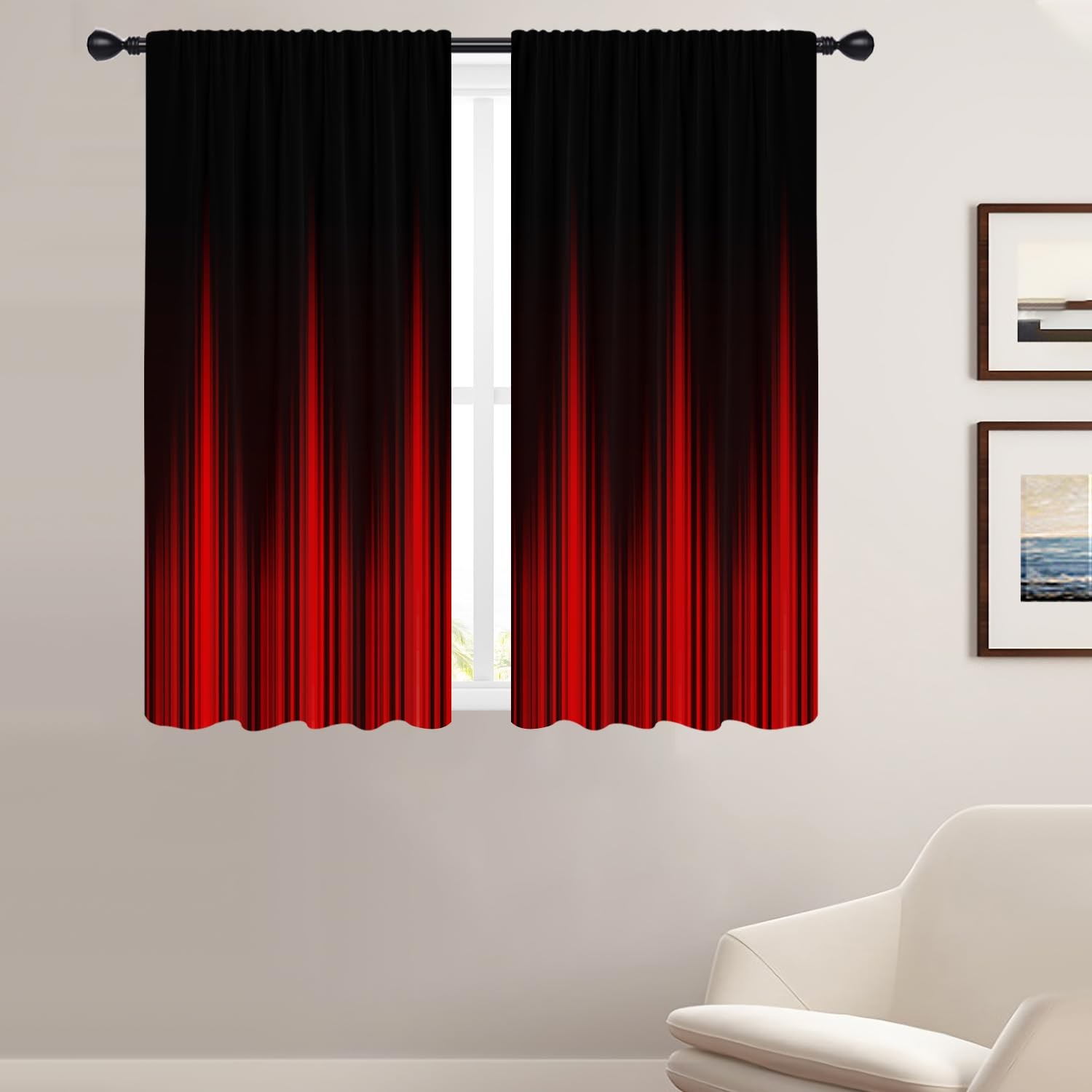 Red and Black Window Curtains for Bedroom 42 x 63 Inch Rod Pocket Ombre Anime…