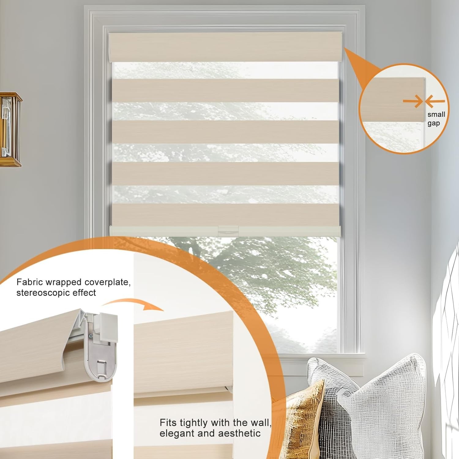 Cream METechs No-Drill Zebra Blinds – Dual Layer Light Filtering Cordless Shades