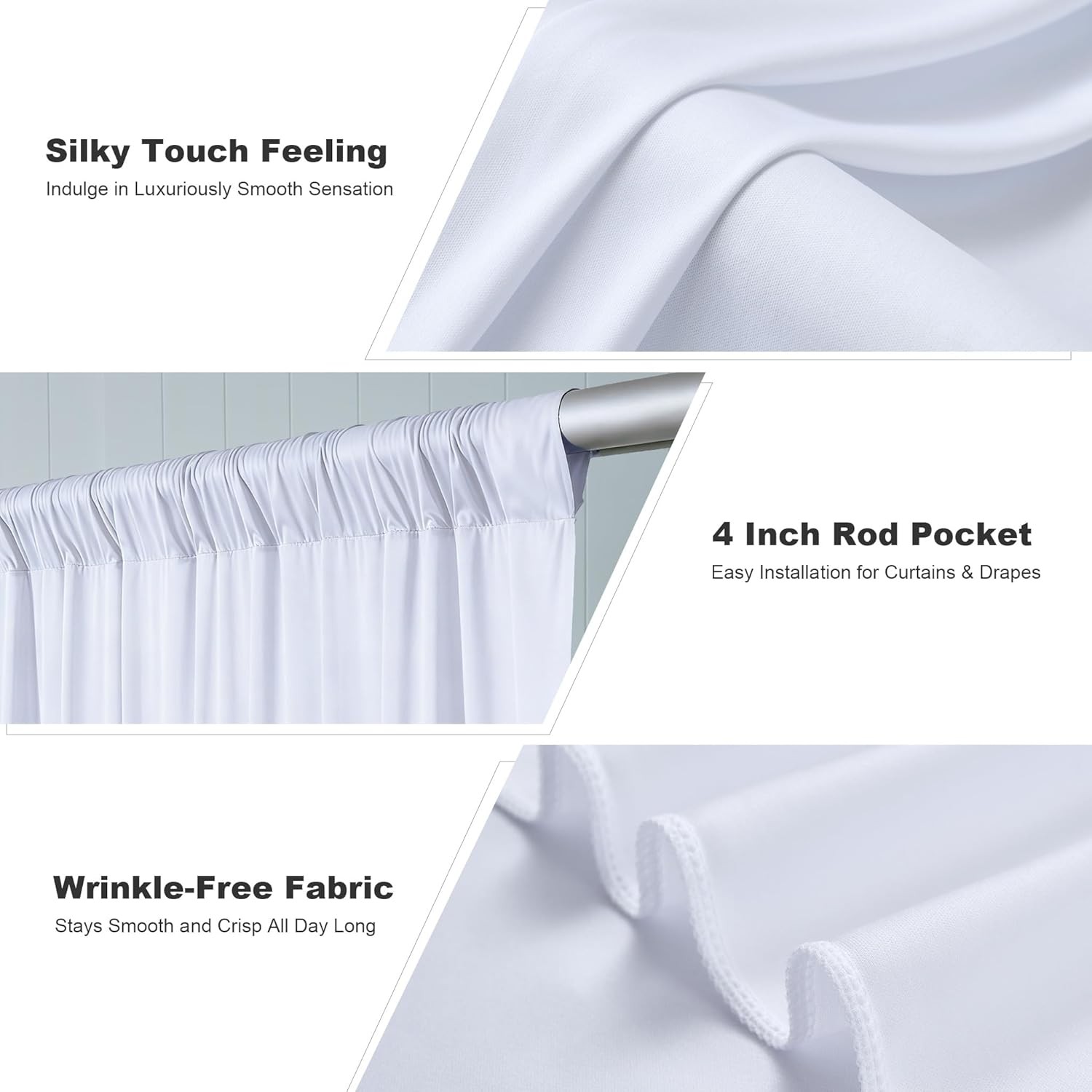 40x10ft White Backdrop Curtains for Parties, 8 Panels 5x10ft Wrinkle-Polyester