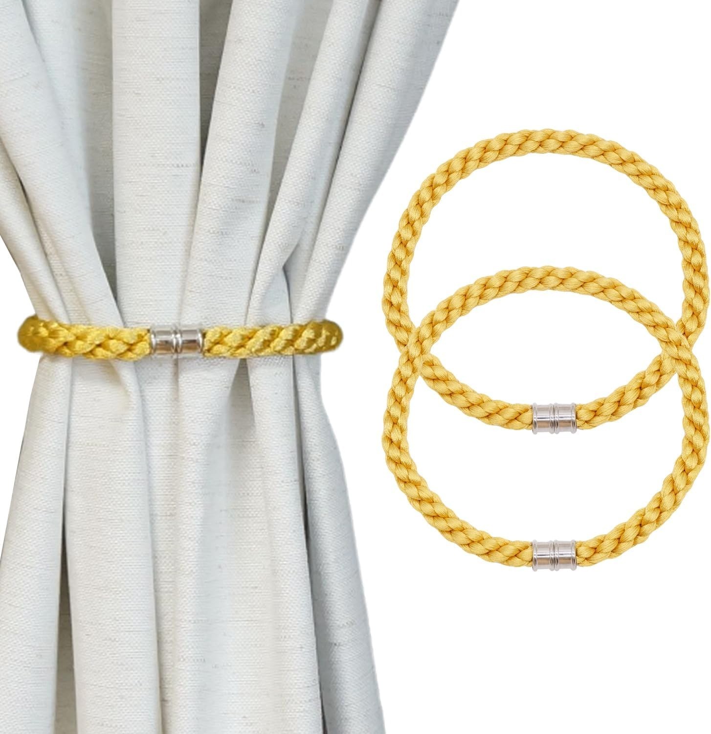 Stylish Gold Curtain Tiebacks, 2pcs Magnetic Holders for Various Curtain Styles