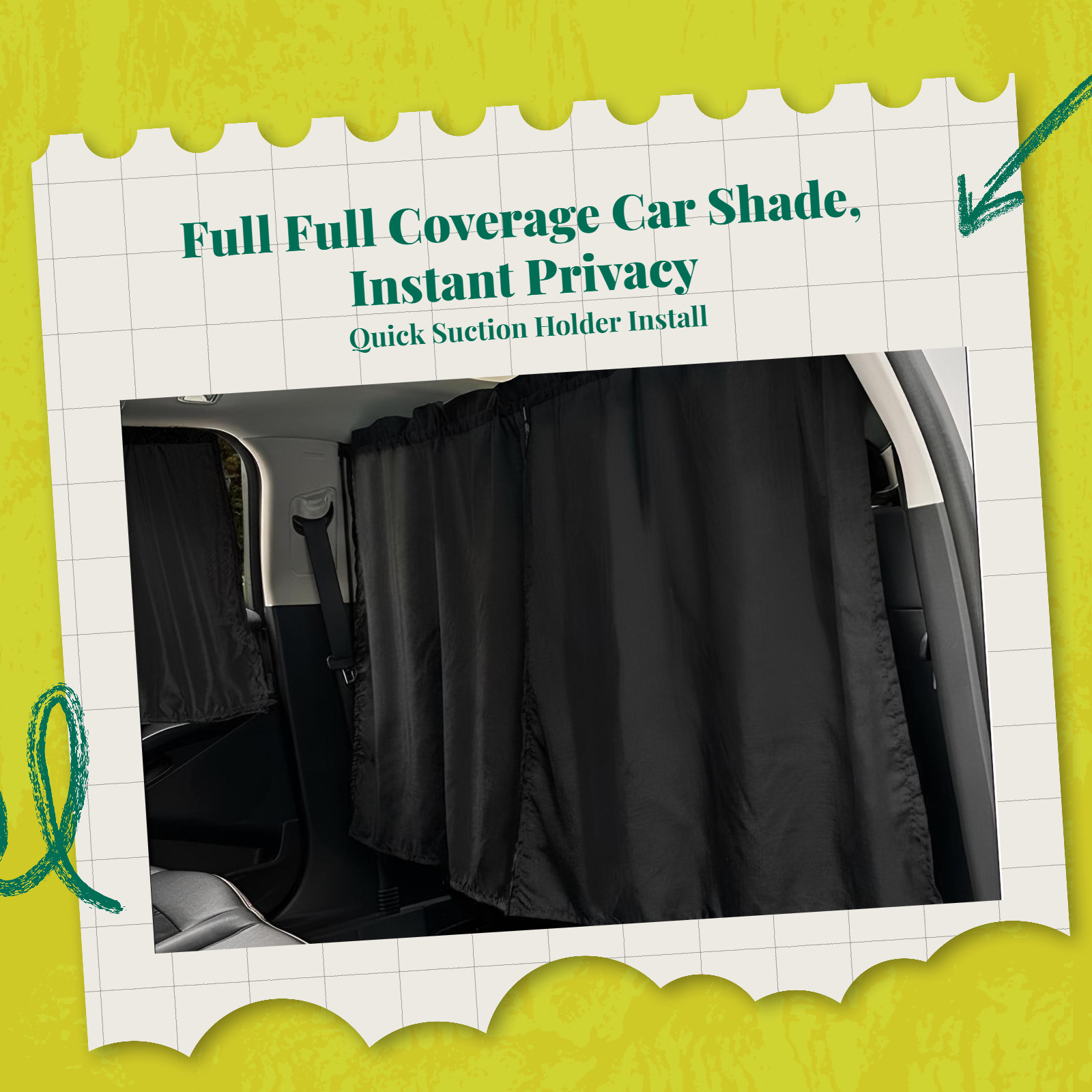 Car Window Shade, Opaque Privacy Screen, Suction holder Installation, Sun