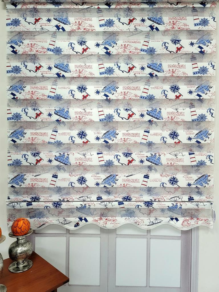 Ship Patterned Zebra Roller Blinds Curtain For Kids Room, Light filtering, MZ143