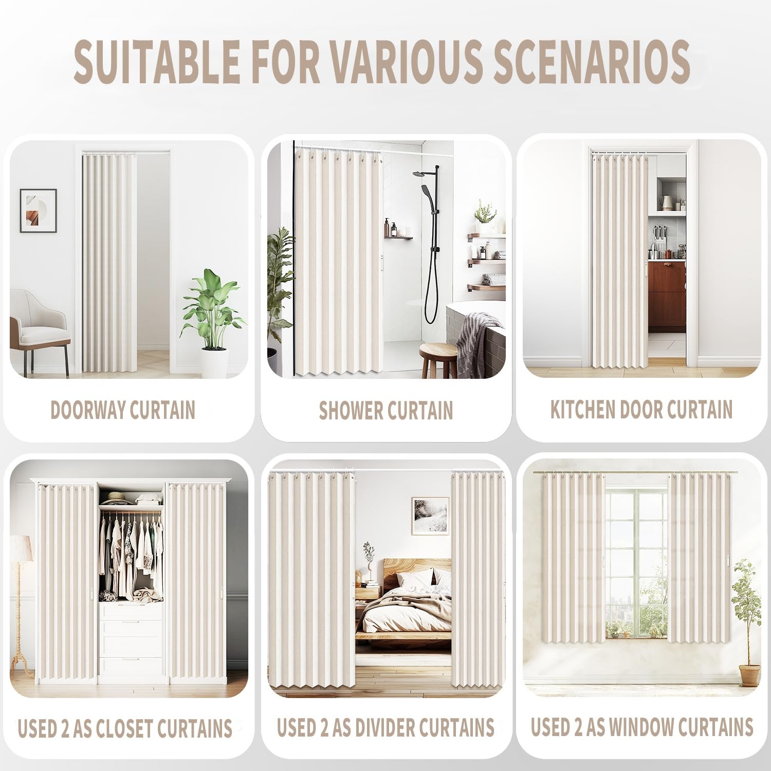 Vatge Closet Curtains Accordion Style Door Curtains for Doorways Pleated Folding