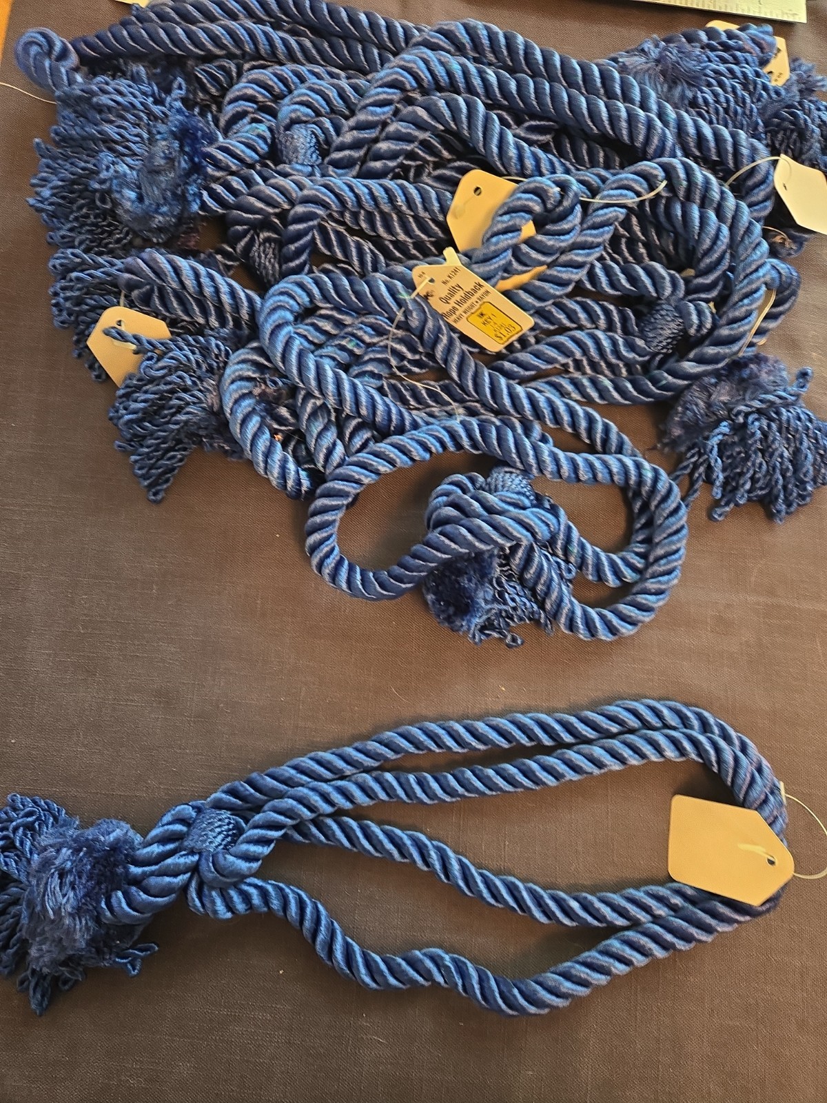 10 vintage rope curtain tie backs K mart blue holdback 1970’s