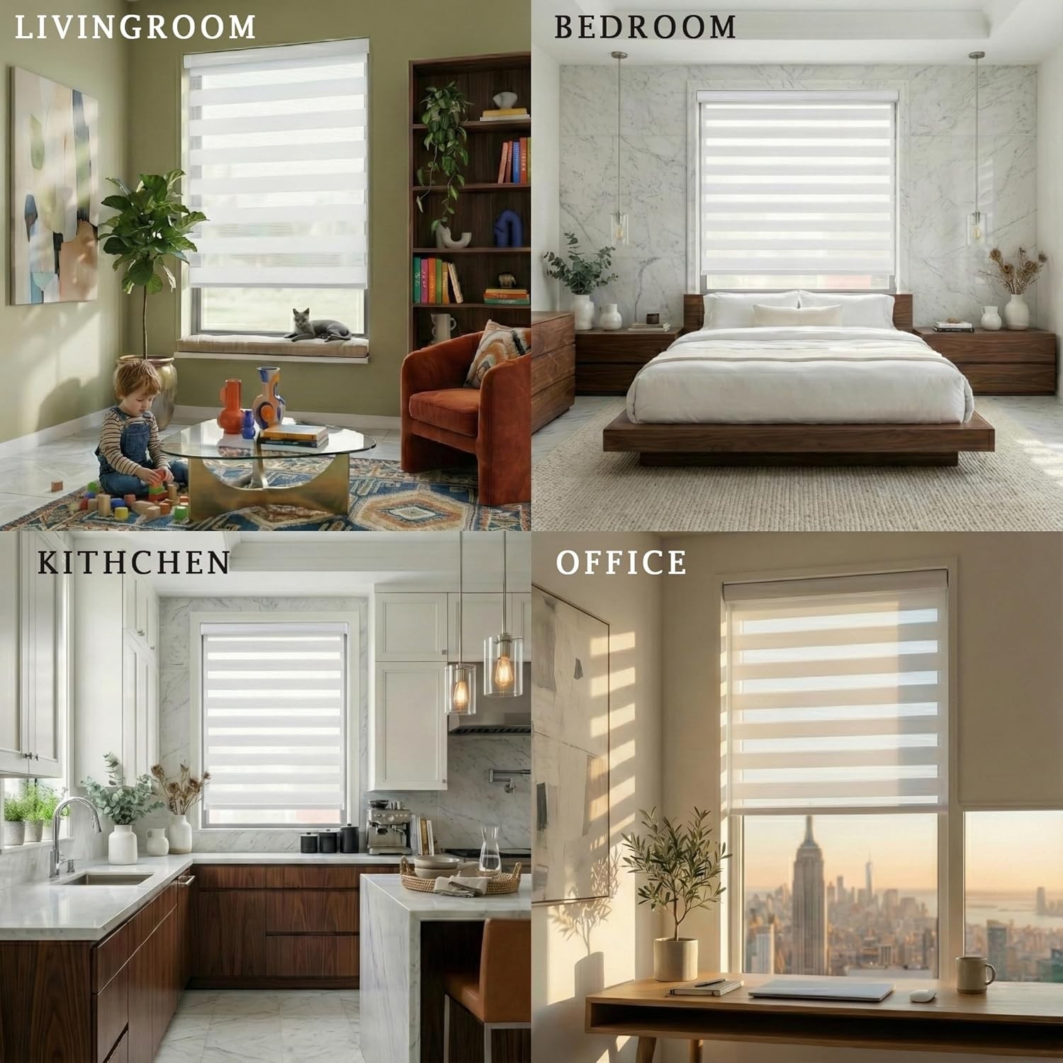 Cordless Zebra Blinds – 72″ Height, 22.5″ Width – Chic Light Filtering Privacy