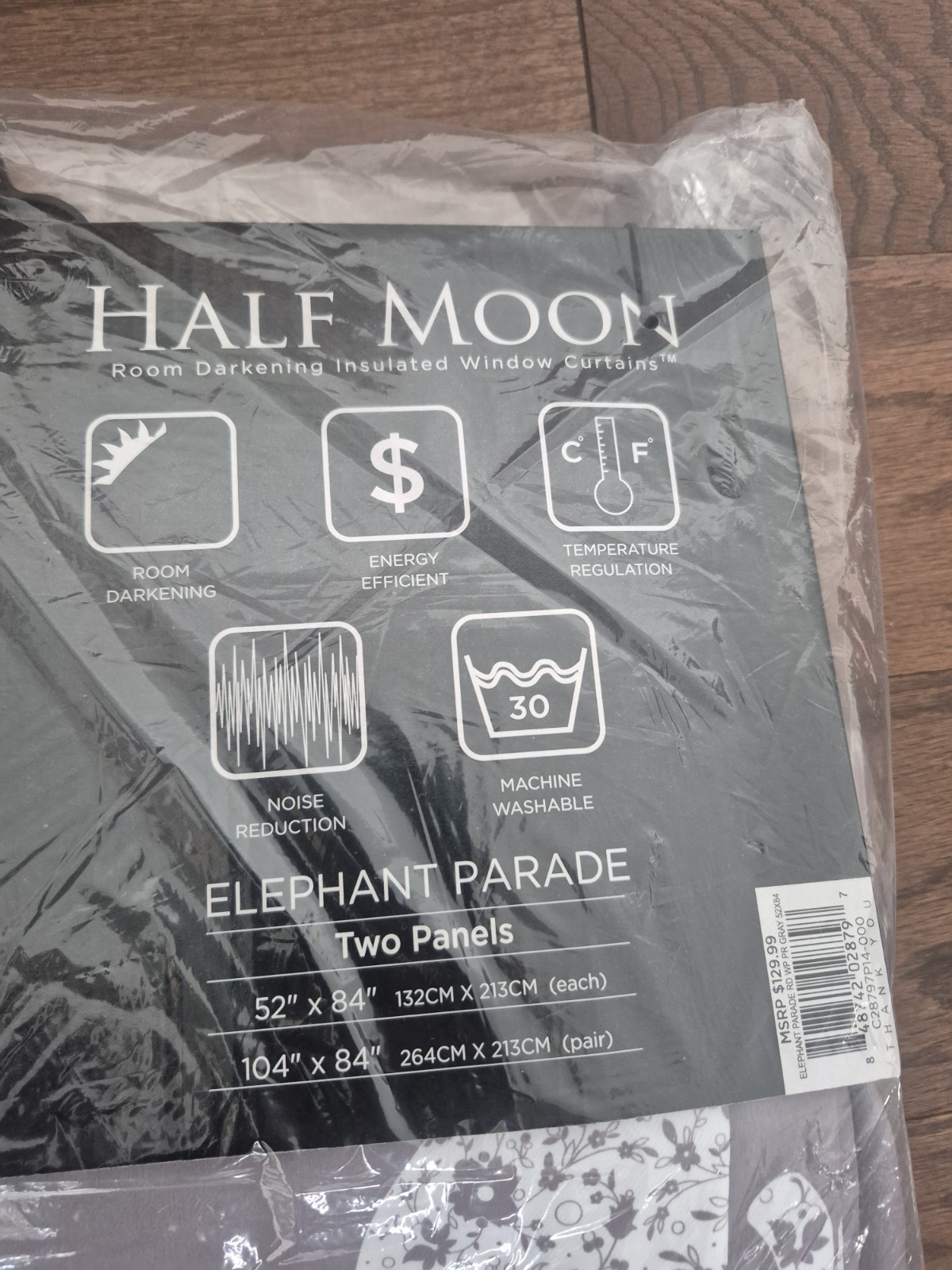 Half Moon Elephant Parade Two panels 52 X 84 Light Filtering Grey White New