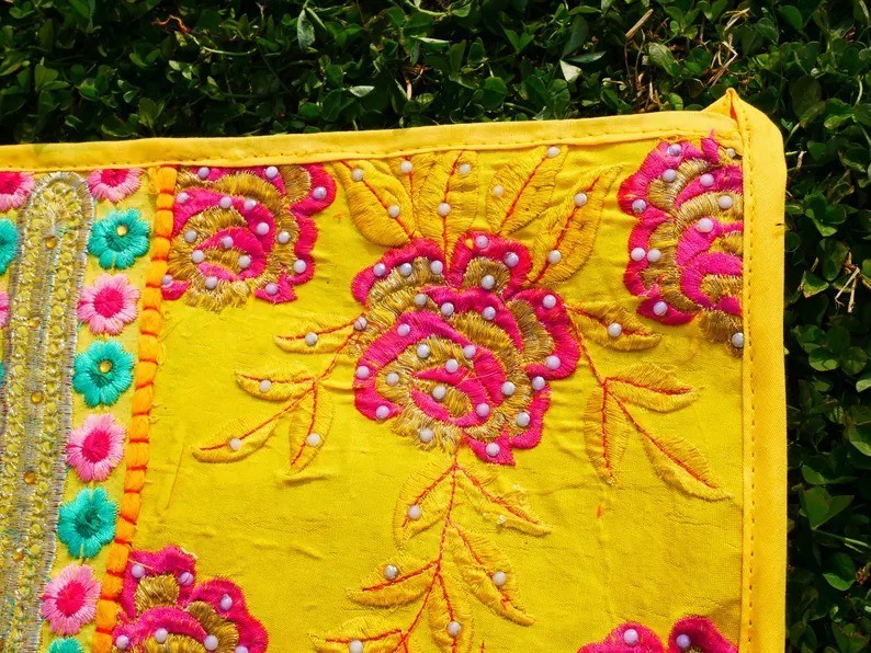 1 Meter Toran boho Door window decor Hippie wall tapestry Yellow patchwork New