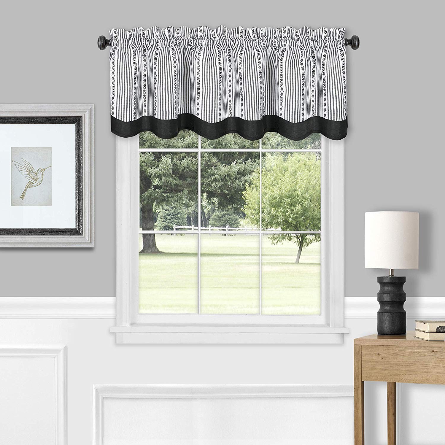 3-Piece Double Layered Window Kitchen Curtain Set Tier Panel & Valance, Black
