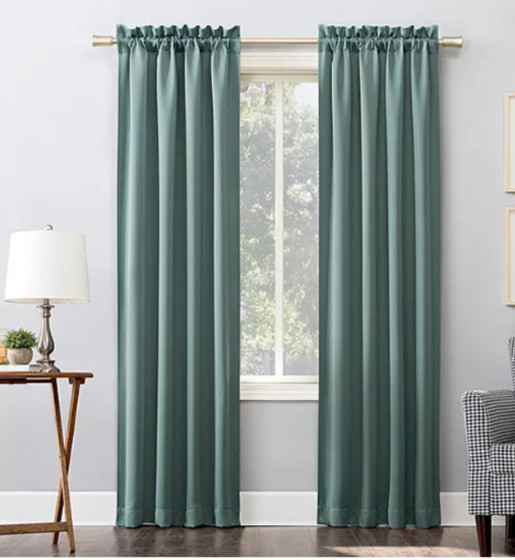 Sun Zero Blackout Rod Pocket Curtain Panel Mineral Blue 40 x 63in