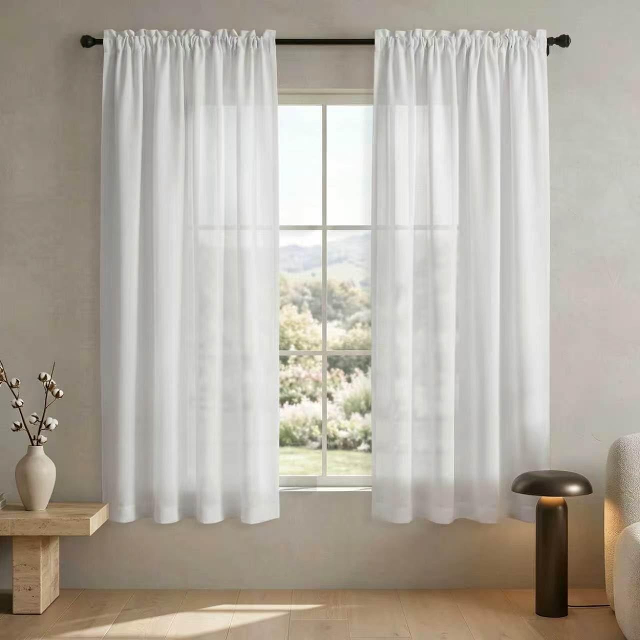 Solid White Curtains 54 Inch Length for Bedroom Rod Pocket Set of 2 Panels Fl…