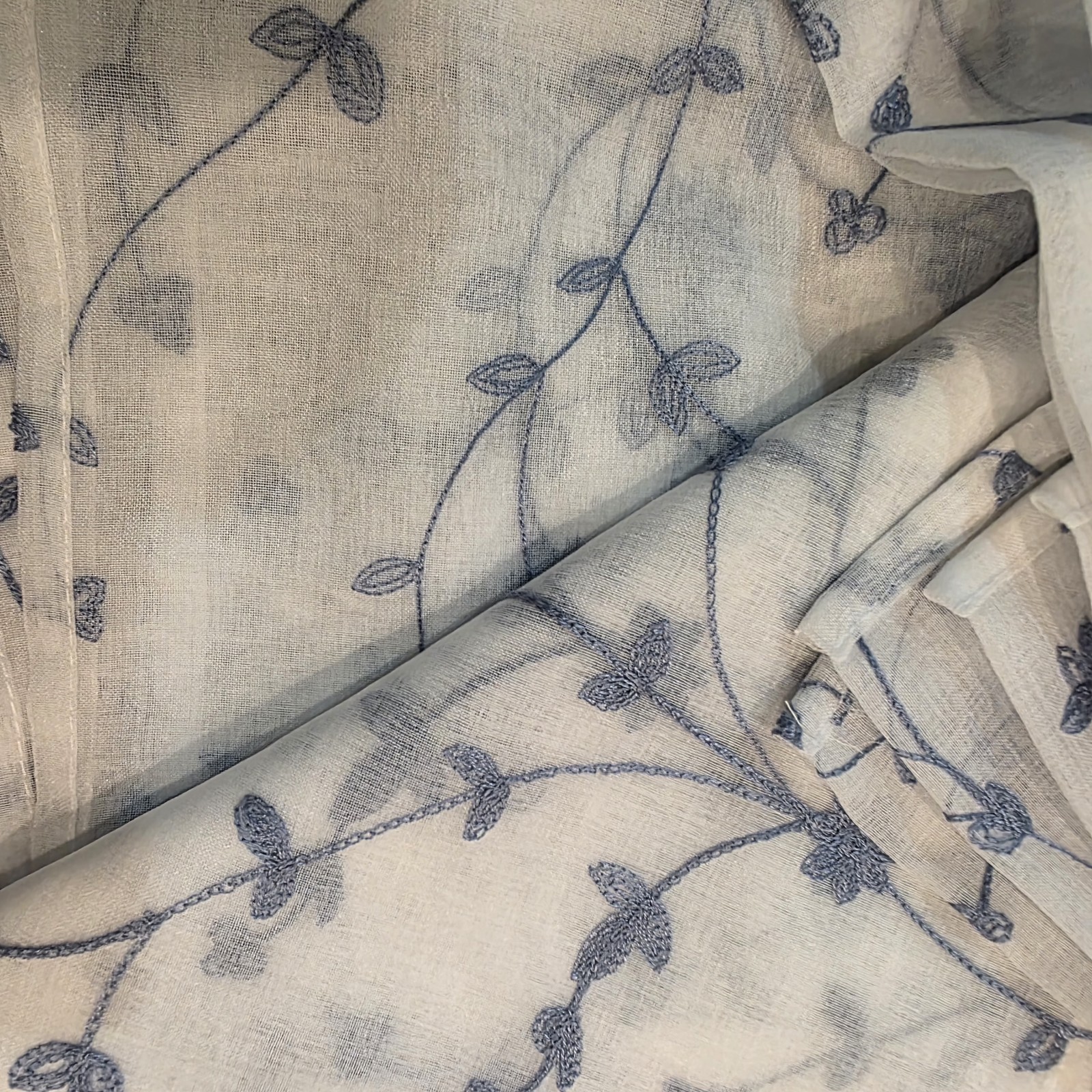Laura Ashley Sheer Curtains Set of 4 38×96 Blue Floral Embroidered Panels