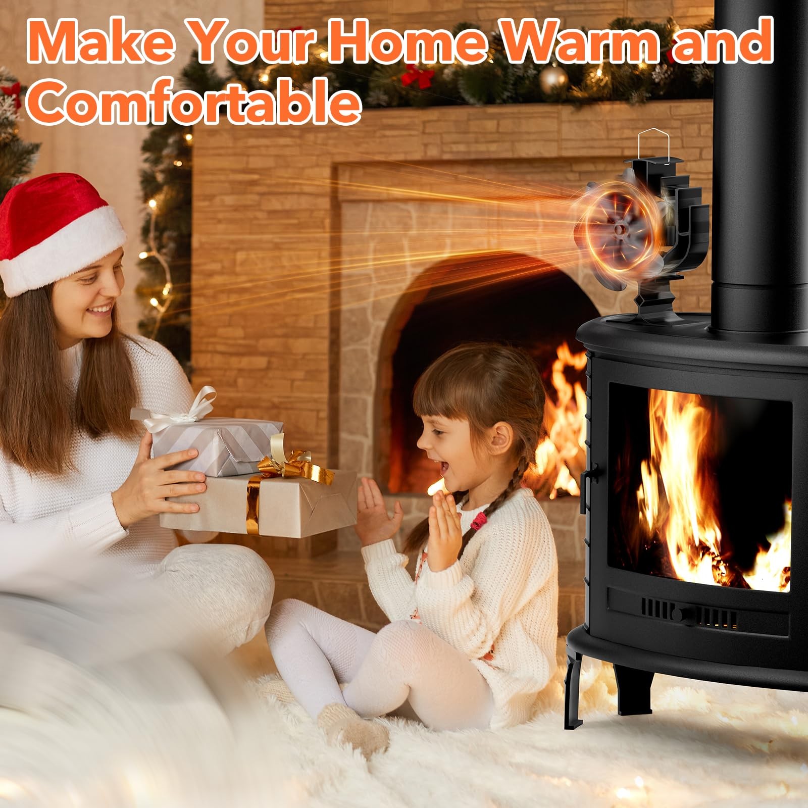 Oscillating Wood Stove Fan – 60° Left-Right Rotation, 6-Blade Heat Powered Fi…
