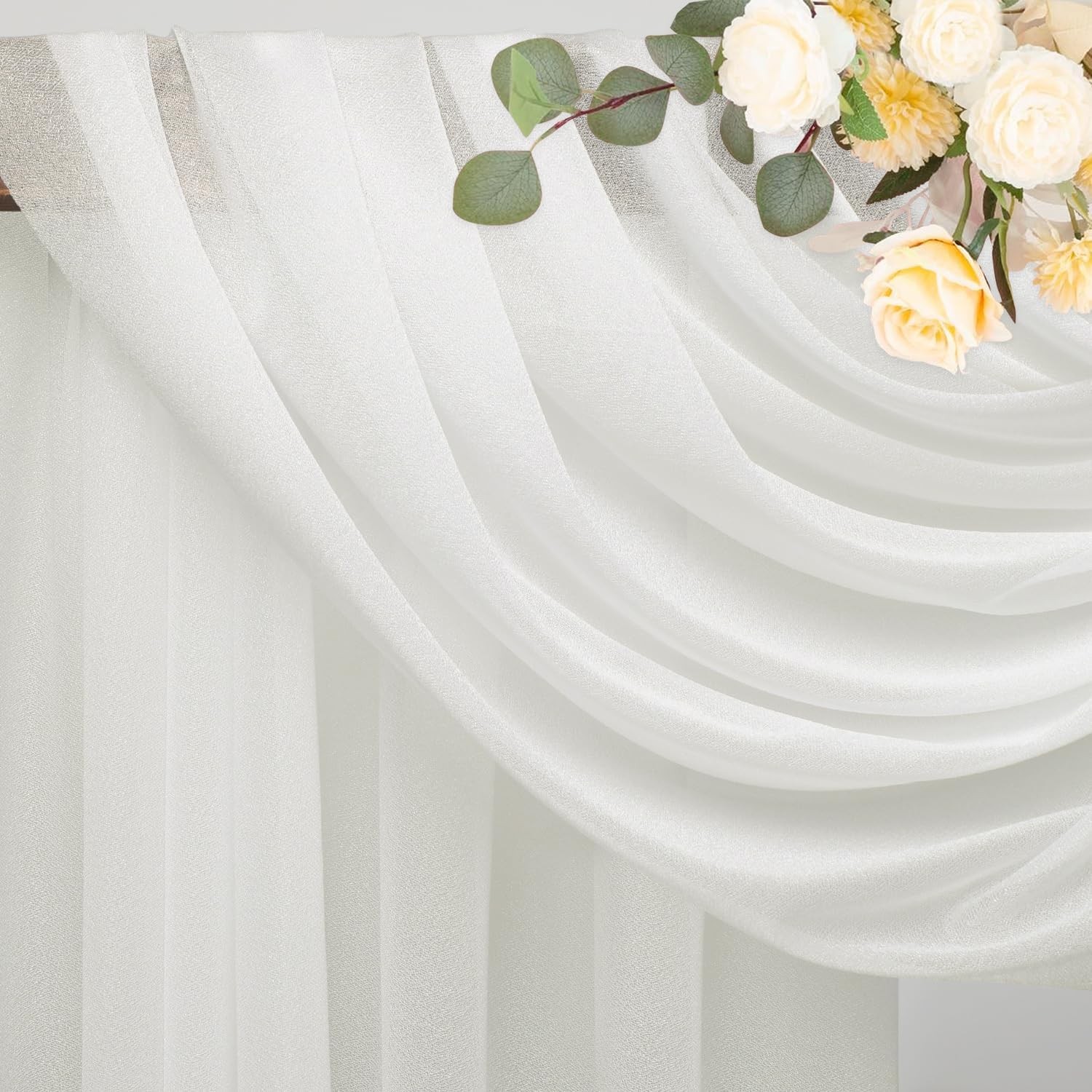 Wedding Arch Draping Fabric 28.7″ x 20FT Ivory Drapes Sheer Fabric Backdrop Arch