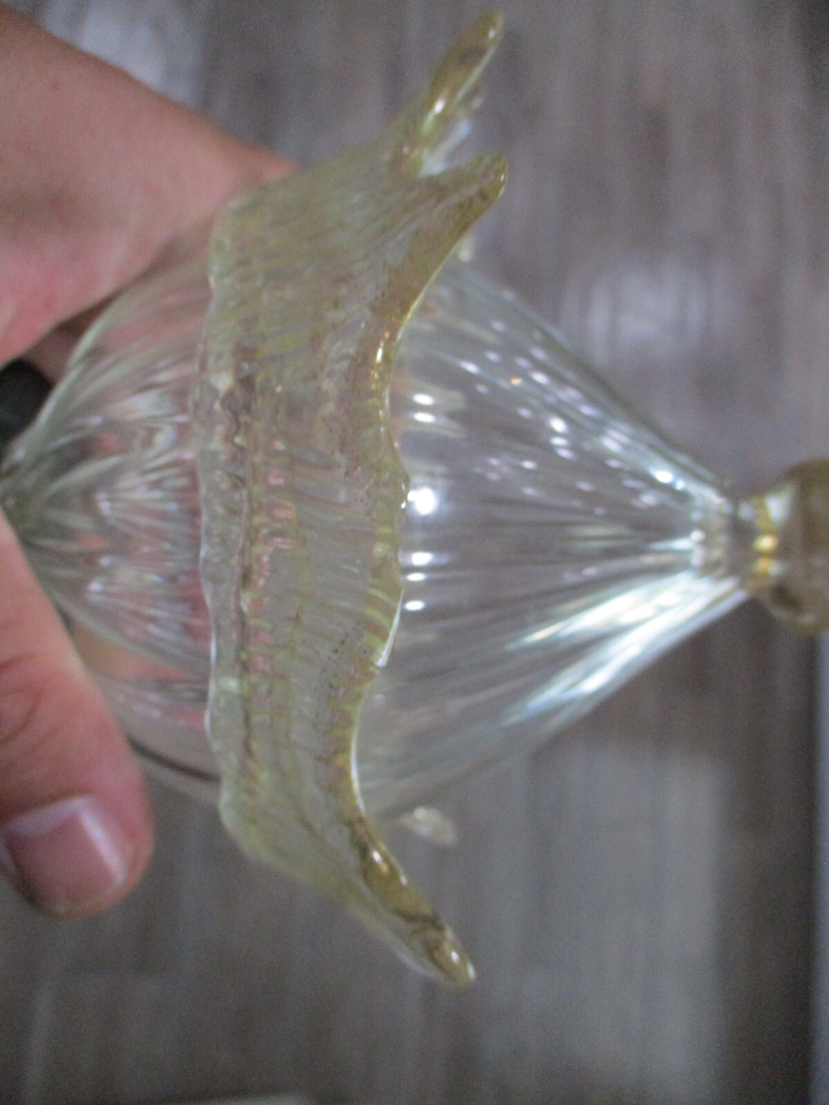 Murano Clear crown gold button top scalloped Murano Glass Curtain Rod Finial
