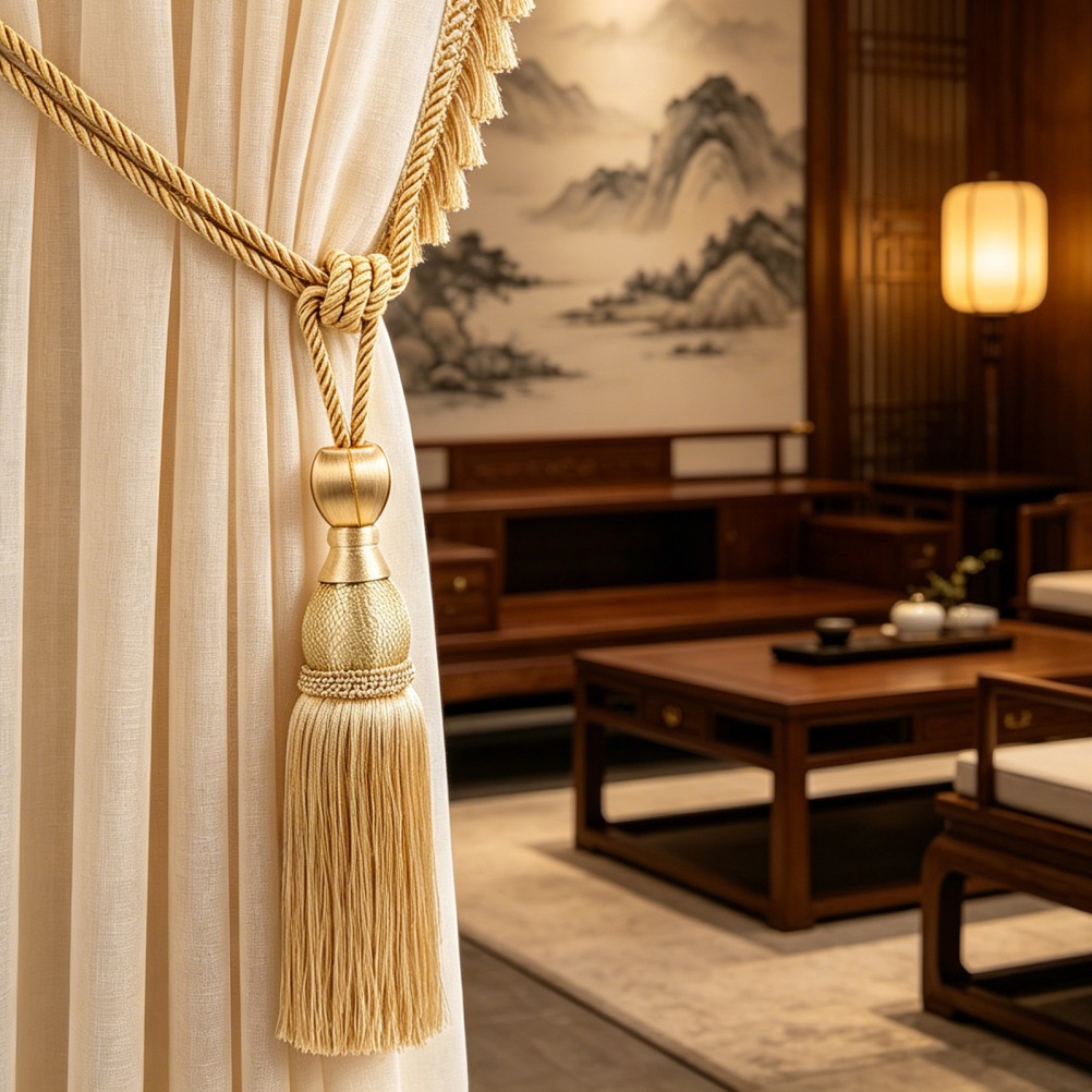 2Pcs Polyester Curtain Tiebacks Gold Tassels Stylish Reusable Curtain Holdbacks
