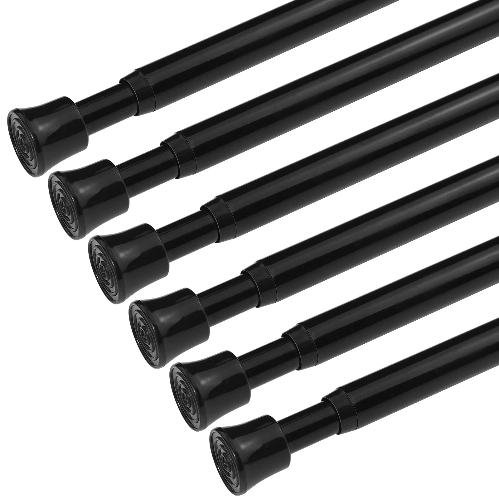Black Adjustable Spring Tension Curtain Rods 1117 Inch Cupboard DIY 6 PCS