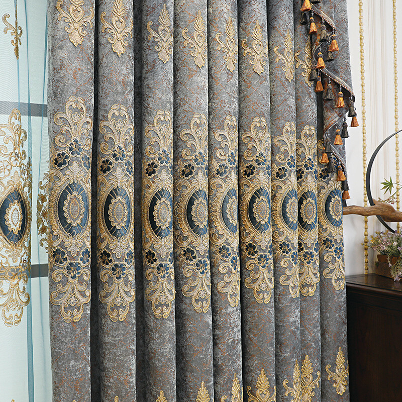 atmosphere Chenille embroidered gray blue cloth blackout curtain valance C1480