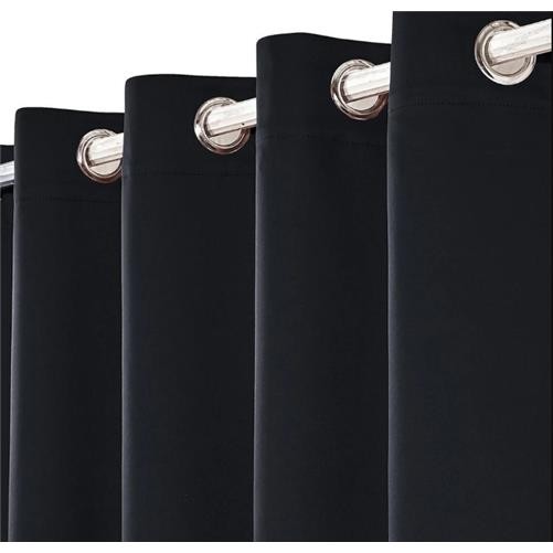 EYELET Black Ring Top Plain Thermal BLACKOUT LINED Curtains with Tie Backs