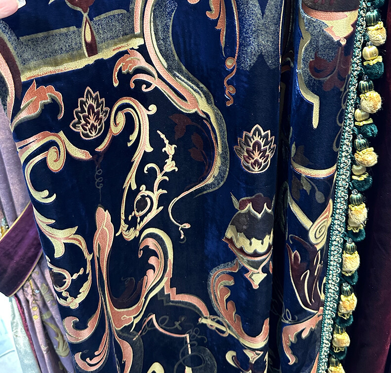 European luxury embroidery blue cloth curtain Velvet thick valance tulle M1567