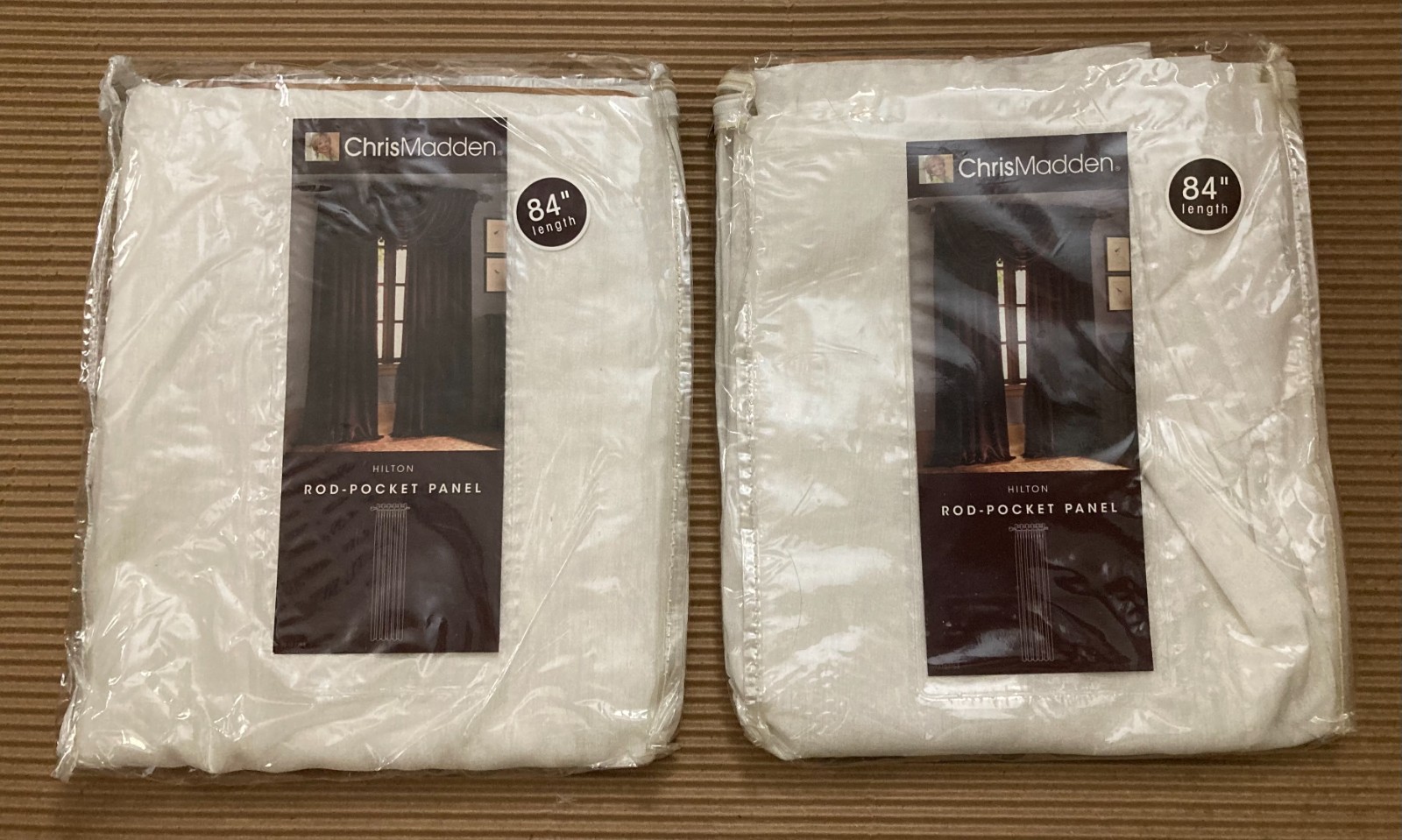 Two CHRIS MADDEN Hilton Rod Pocket Panels each 54″ x 84″ Color: Cool White NIP