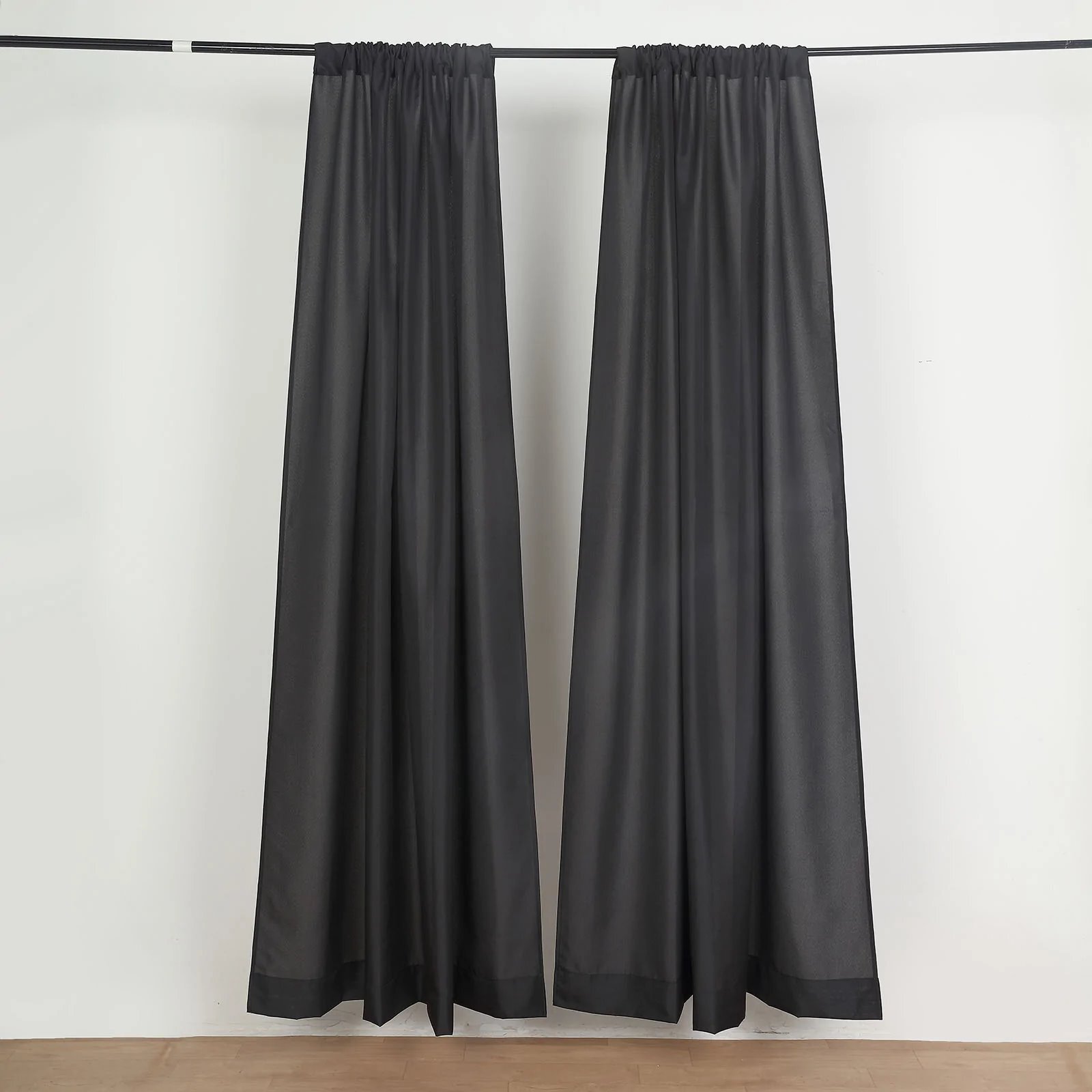 BLACK 2 Drapery Panels 8 ft Polyester Backdrop CURTAINS Rod Pockets Party Events