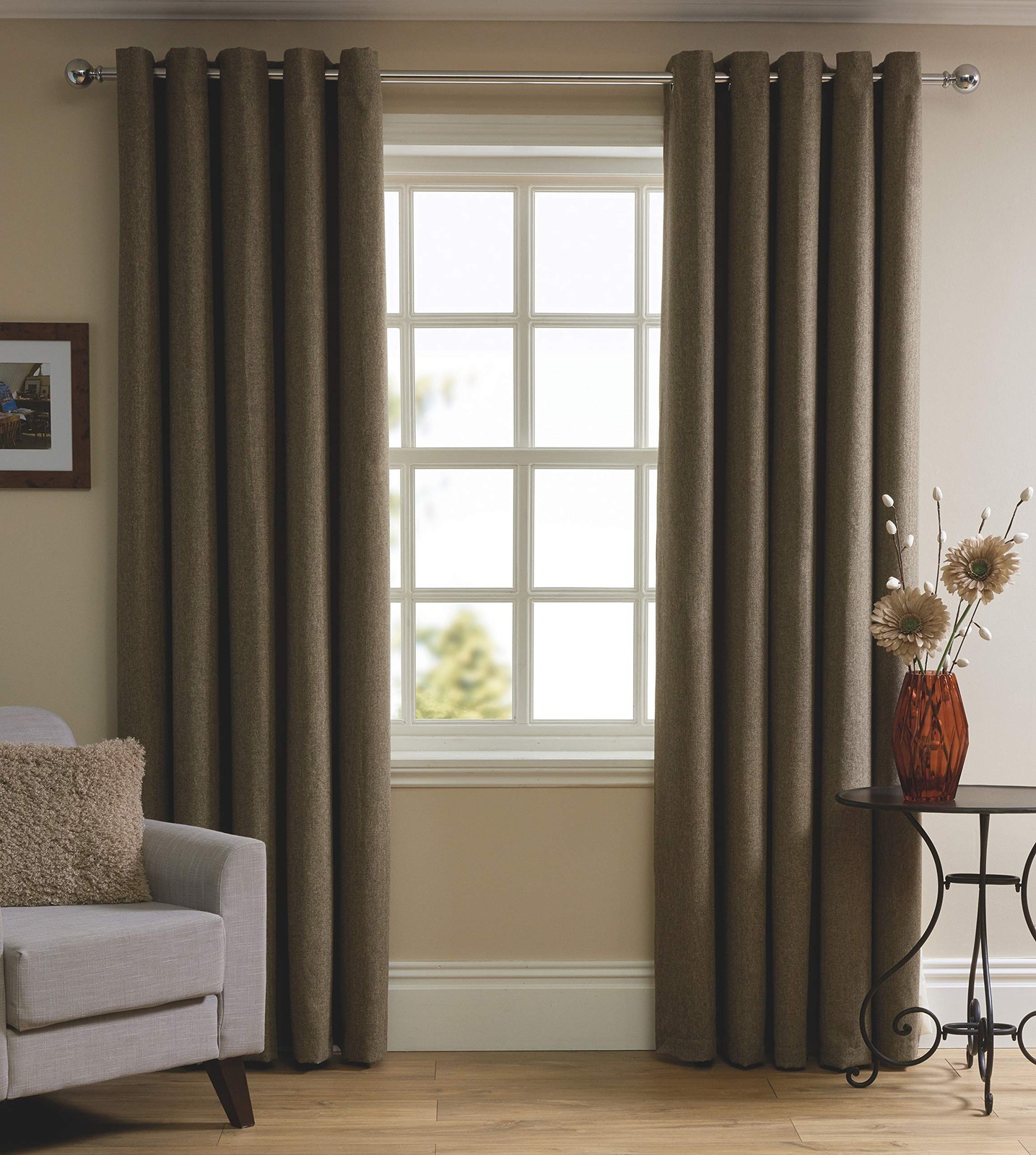 Herringbone Curtain, Lined, 100% Polyester, 167 x 137 cm, Natural