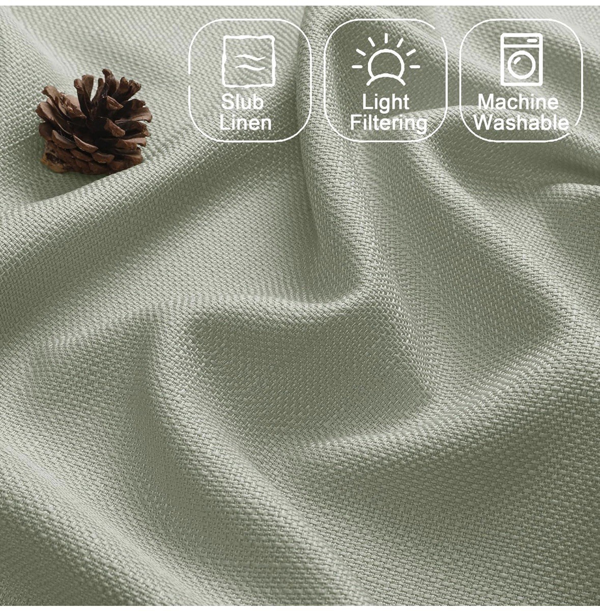 2 Pack Chyhomenyc Light Sage Green Curtains 30 Inch Length, Faux Linen Textured