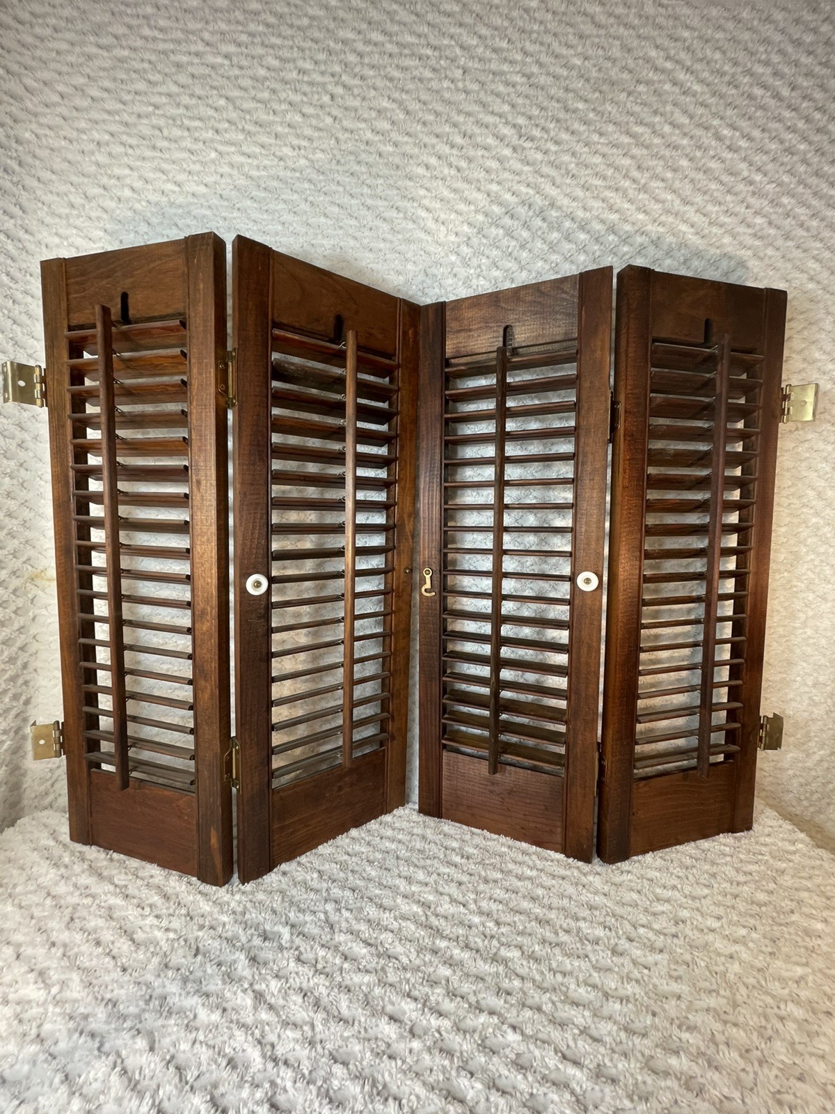 VTG! Plantation Window Shutters ~Wood~Louver~Brown~24” X 16 1/8” Set of 2!