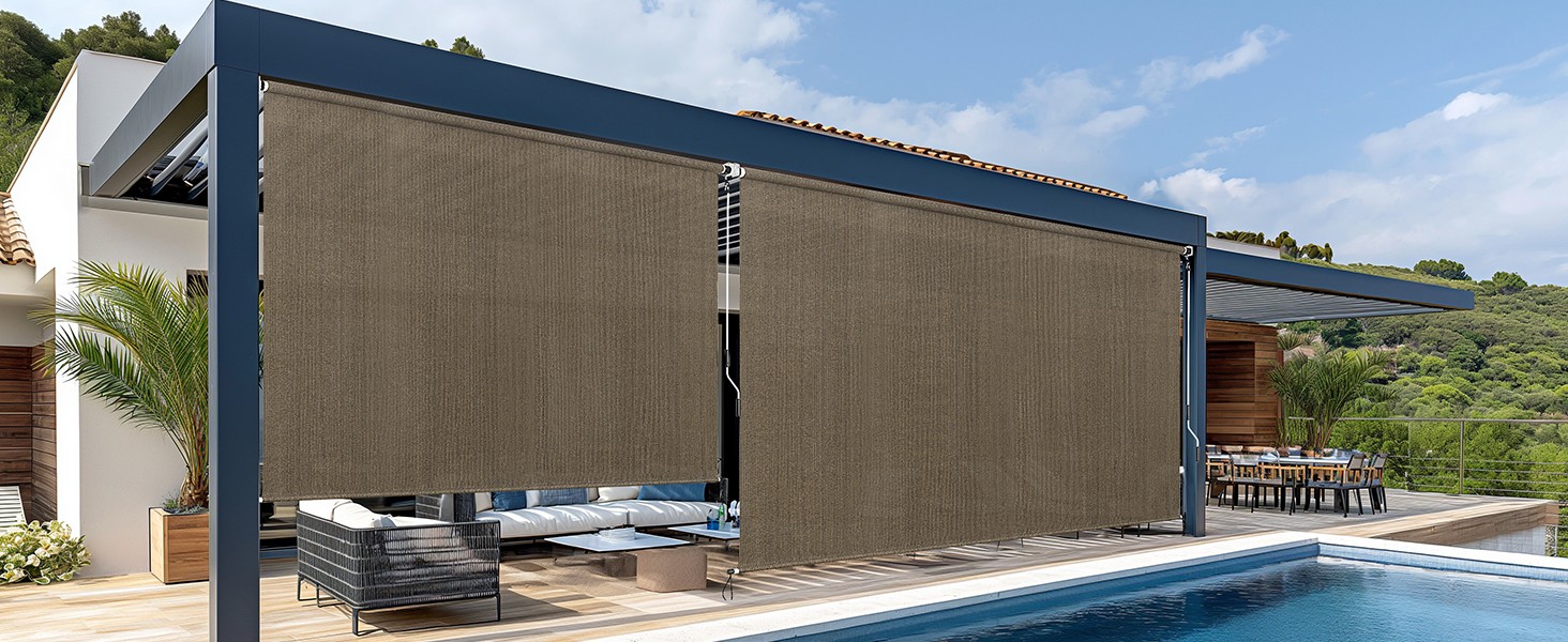 Patio Shades Roll Up Outdoor Blind, 10′ W x 8′ H Cordless Sun Shade Screen with