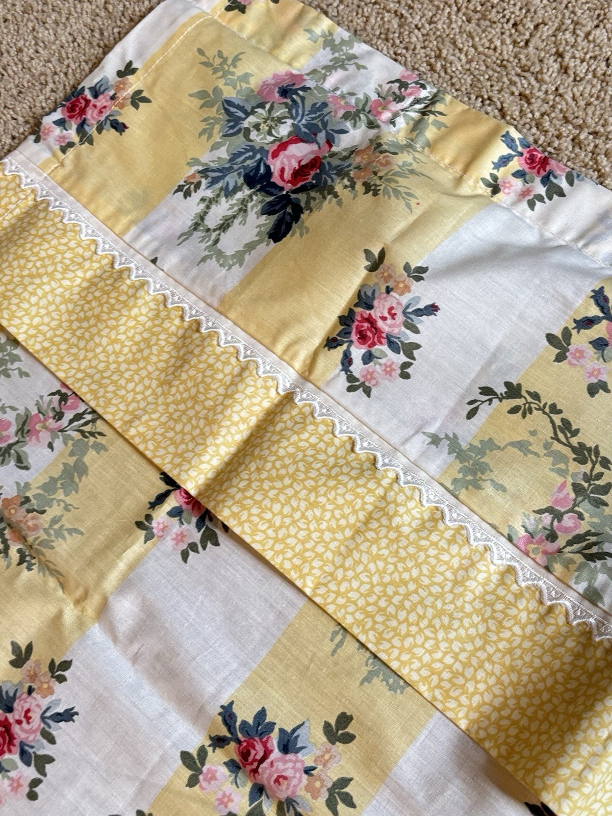 4pc Laura Ashley Isabelle Rose Window Panel Pair Attached Valance Shabby Cottage