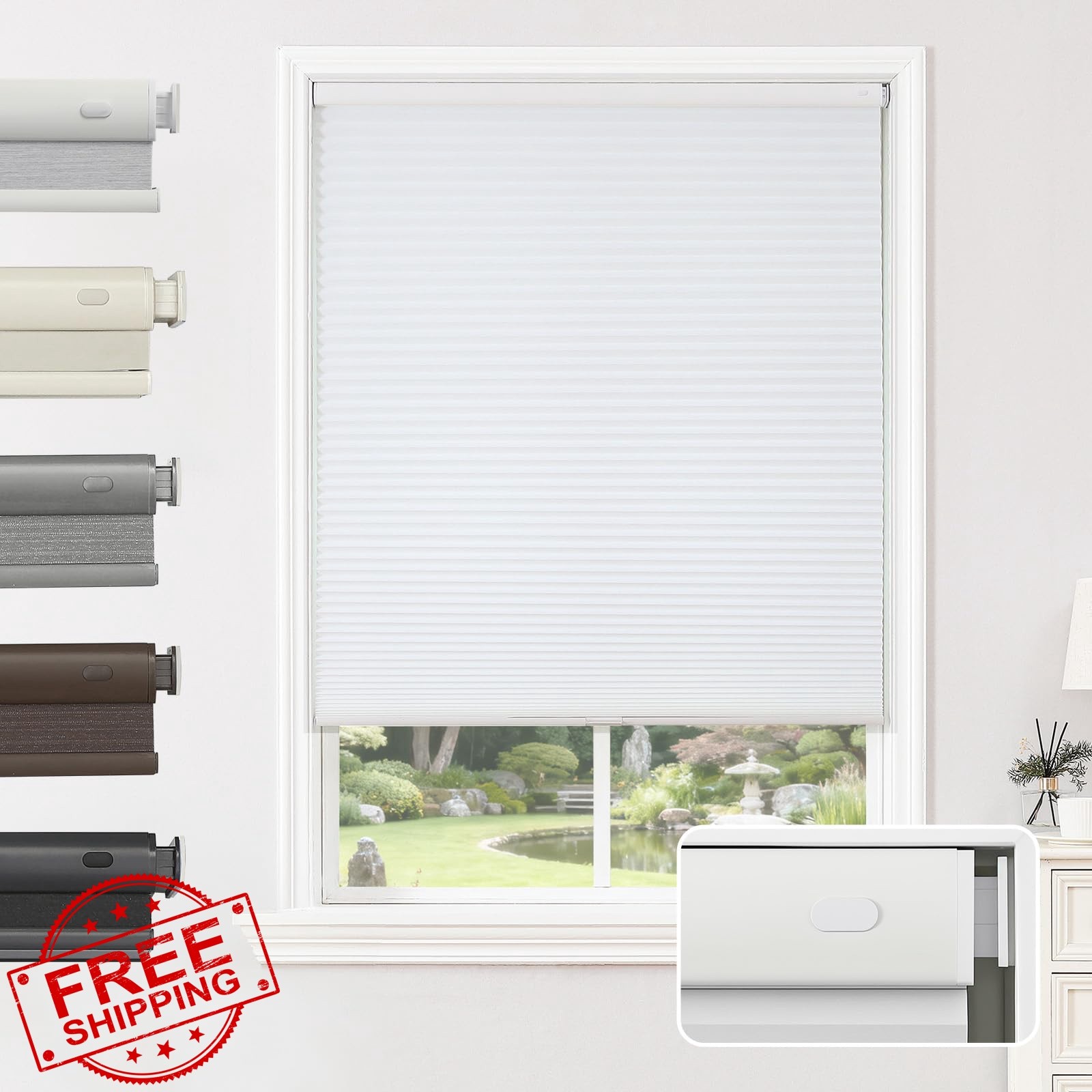 Joydeco white no drill blackout cell shades 23″x64″