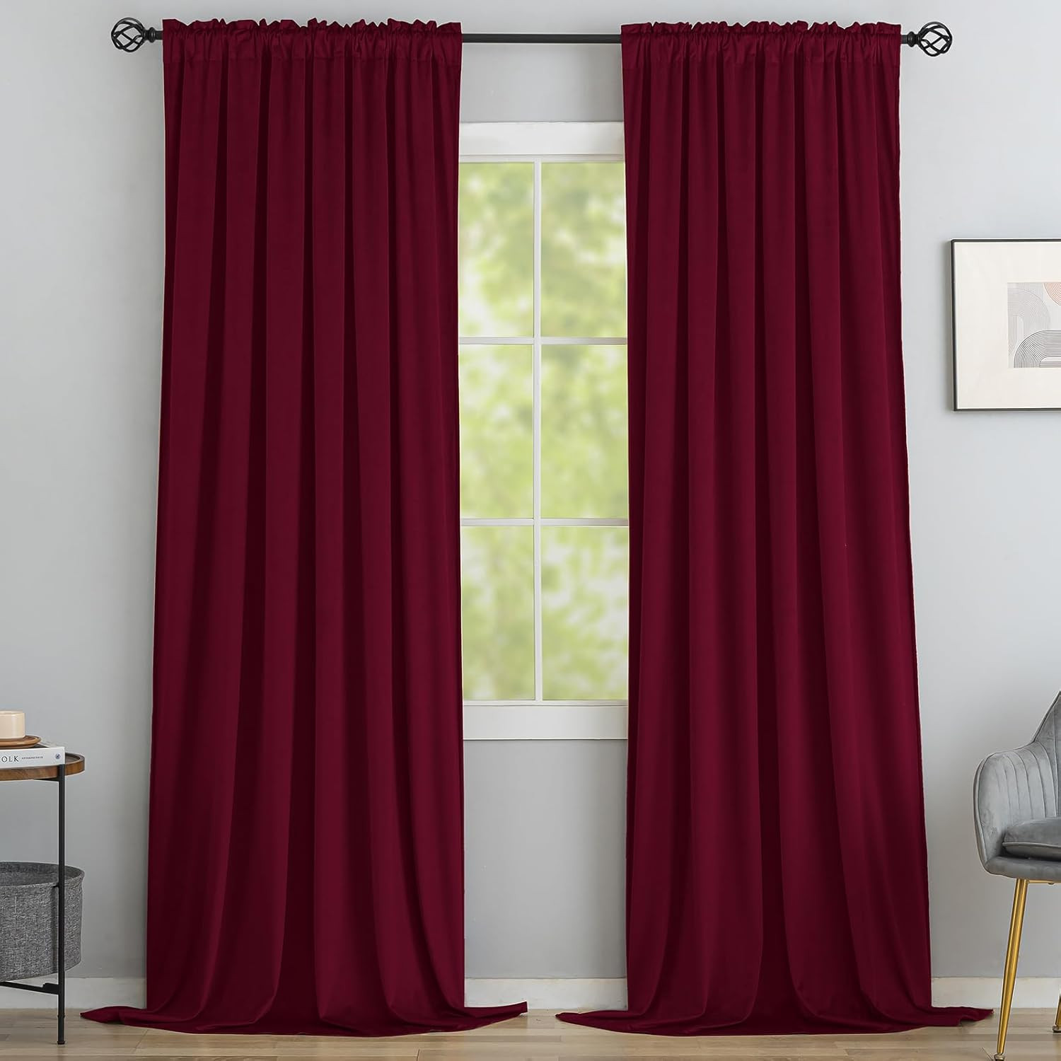 Velvet Curtains 84 Inches 2 Panels – Luxury Room Darkening Wine Red Curtains for