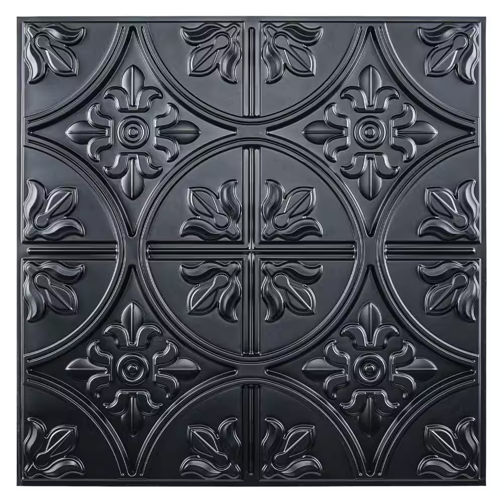Floral Design Black 2 Ft. X 2 Ft. Decorative Ceiling Wall Panel Lay in Glue Ceil
