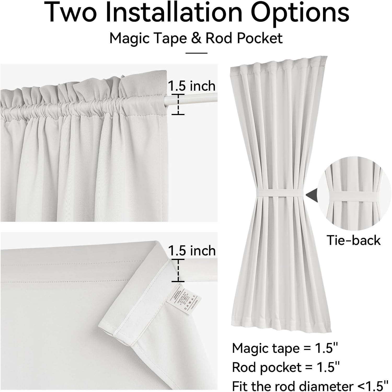 Rodless Self-Adhesive French Door Curtain, Light Filtering, 25×72, Greyish White