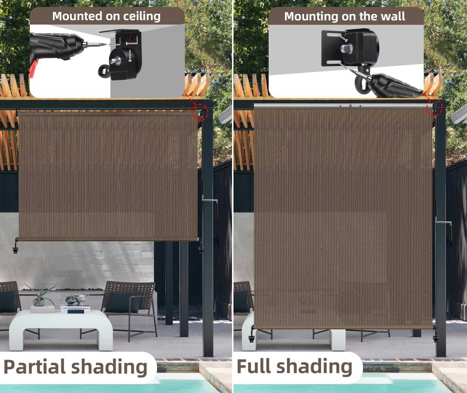 Fade-Resistant Cordless Patio Roller Shades for UV Sun Block & Privacy 6’x8′