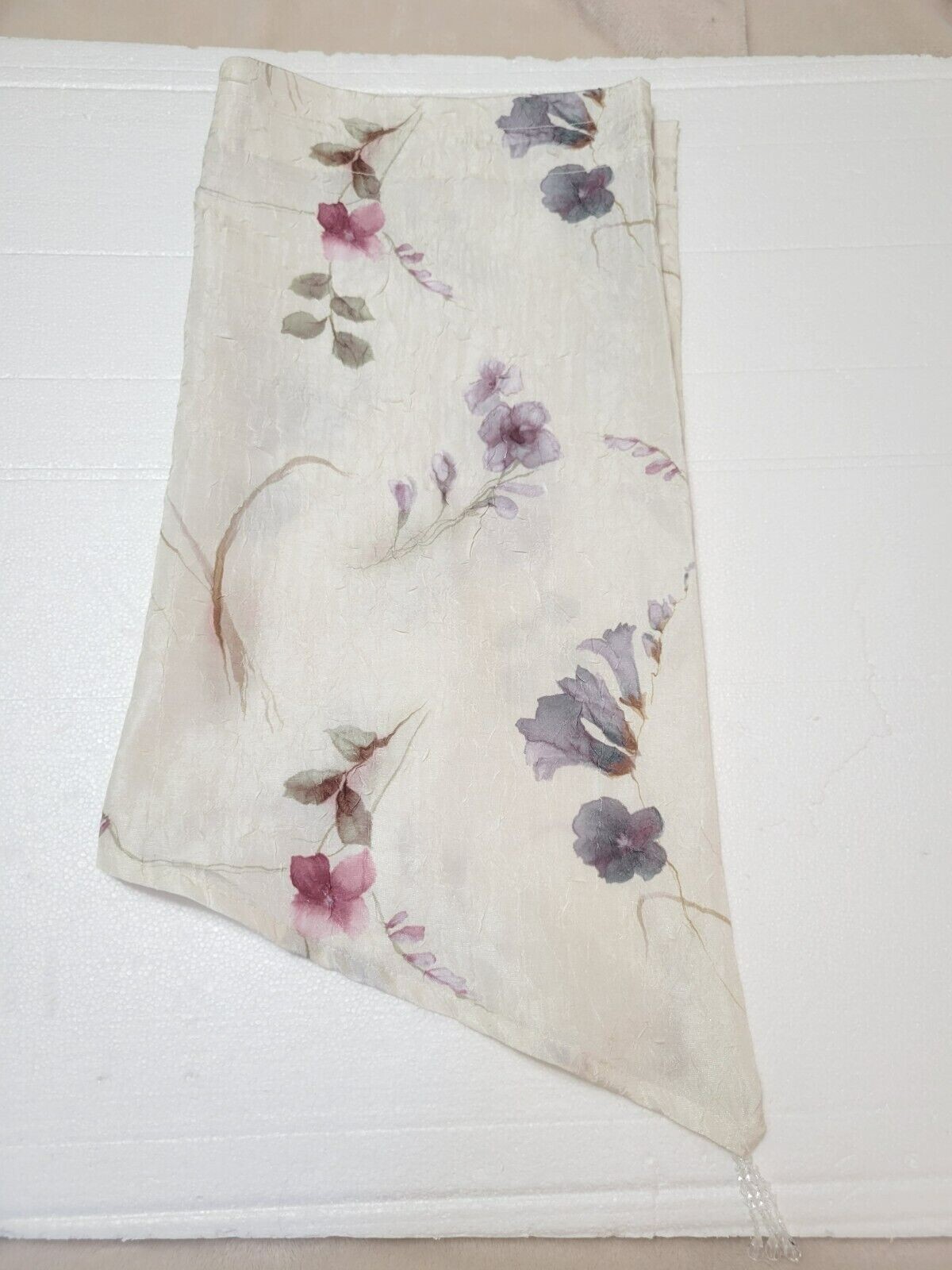 Window Valence Curtain Topper Pink Purple Floral Crinkle Polyester Beads