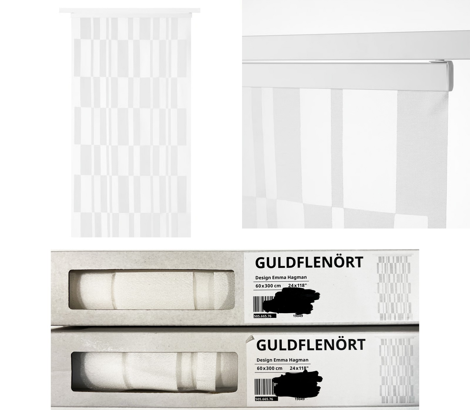 Ikea GULDFLENÖRT – SET of 2 – Panel curtain, white, 24×118 ” 505.665.76 – NEW