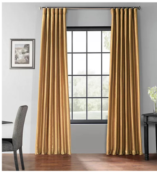 Exclusive Fabrics Vintage Textured Faux Silk Blackout Curtain Gold 50in x 84in
