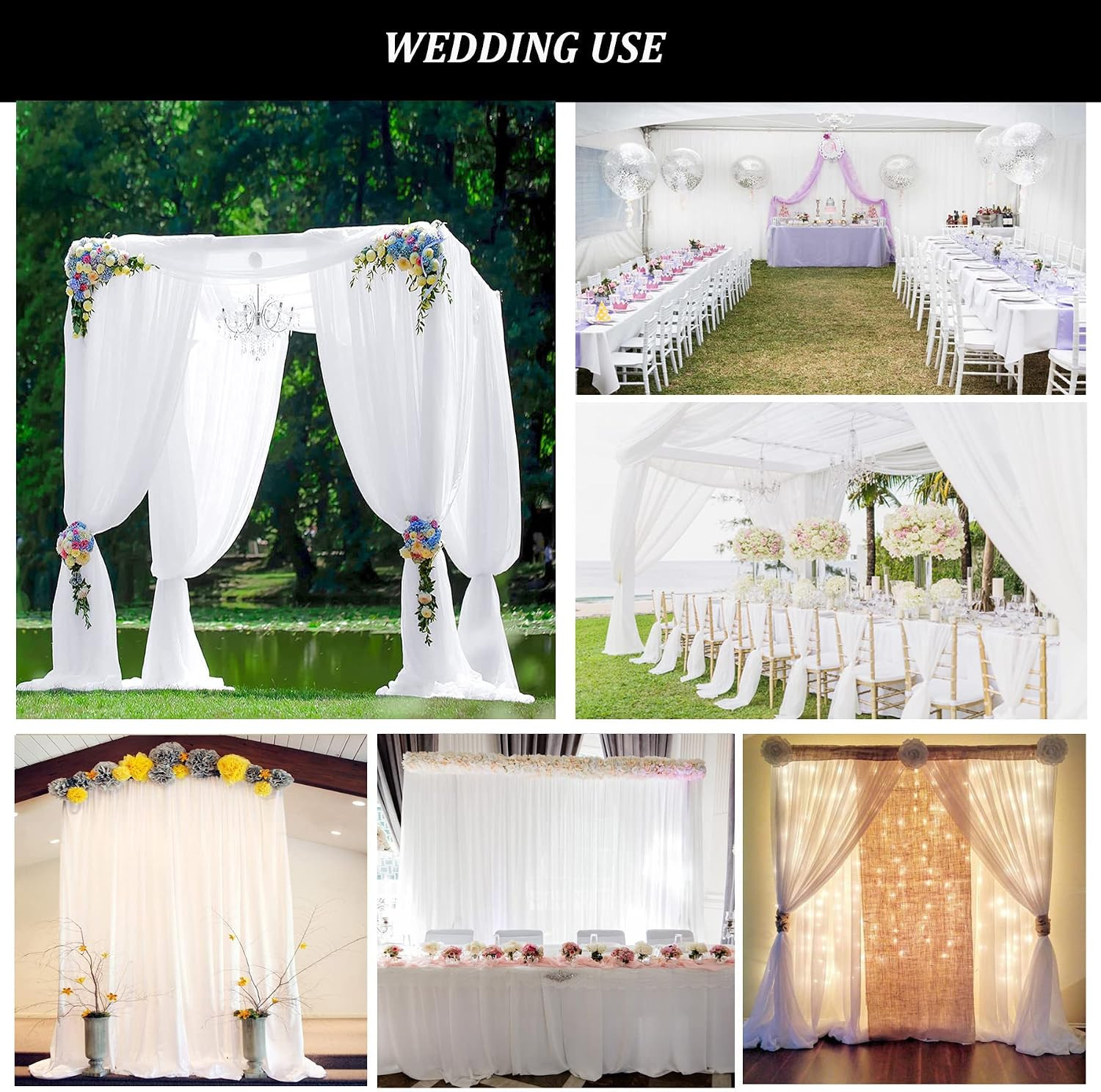 10Ft X 10Ft White Chiffon Backdrop Curtains, Wrinkle-Free Sheer Chiffon Fabric P