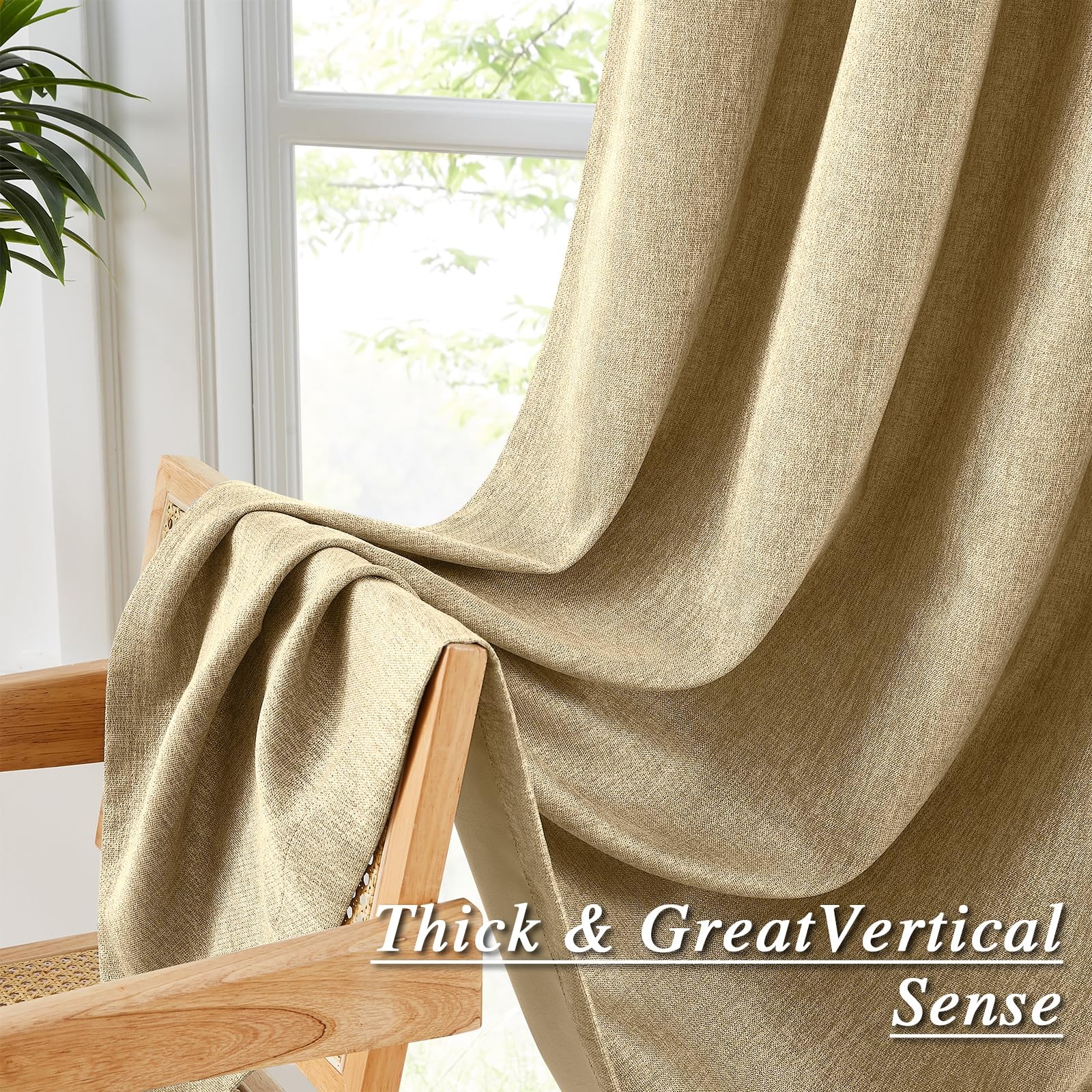 Melodiux Beige Linen Textured Room Darkening 42″W x 63″L (Pack of 2),