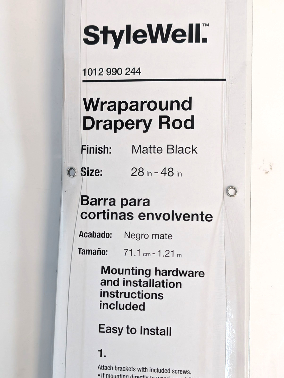 28 In. – 48 In. Adjustable 5/8 In. Wraparound Single Curtain Rod in Matte Balck