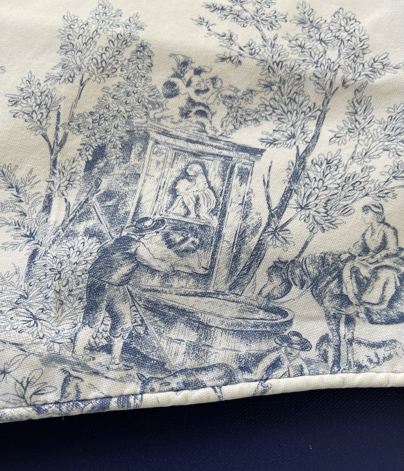 Set Of 2 Country Curtains Blue on Cream Toile Scalloped Valances 51″ X 17″