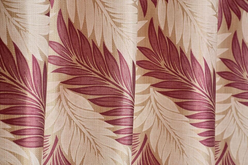 2 Piece Leaves Printed Polyester Eyelet Window Door Boho Curtains Set 5 7 9 Feet