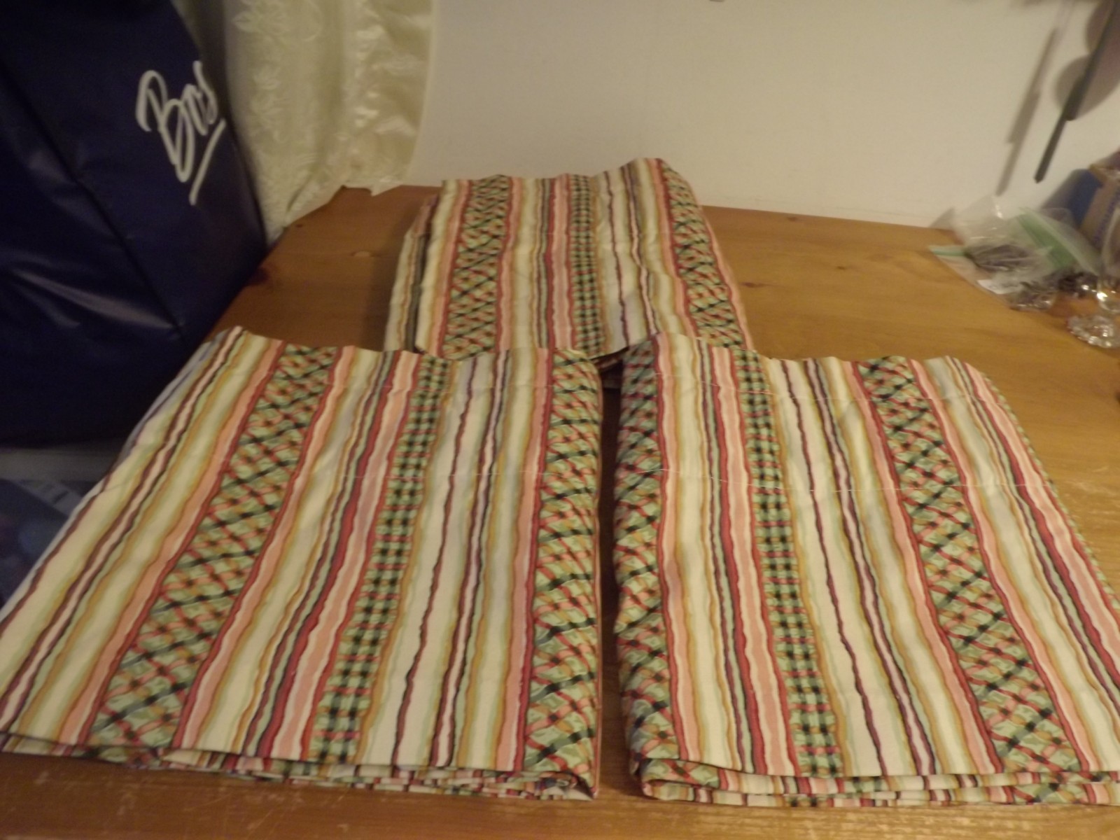 VALANCE CUSTOM lined VALANCE coral orange and greens STRIPES 100″W 3 available