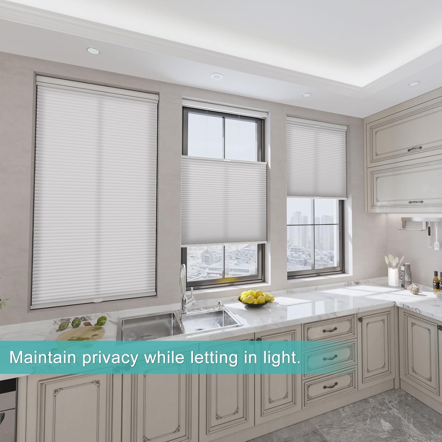 Light Filtering Honeycomb No Drill Top Down Bottom Up Cordless Cellular Shades